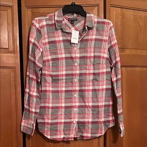 J Crew Factory Women’s Pink and Gray Plaid Shirt
